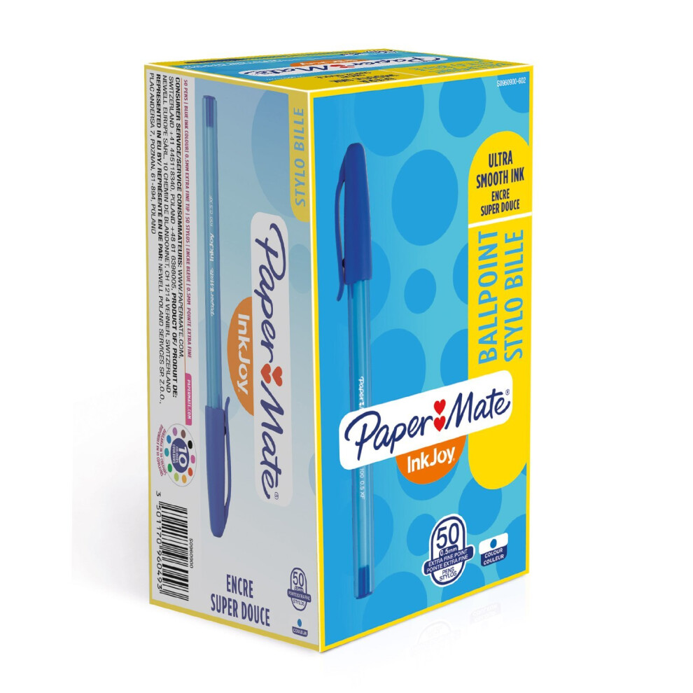 Paper Mate Inkjoy 100 CAP Capped Ball Pen Ultra Fine Tip 0.5mm - Blue (Box of 50)