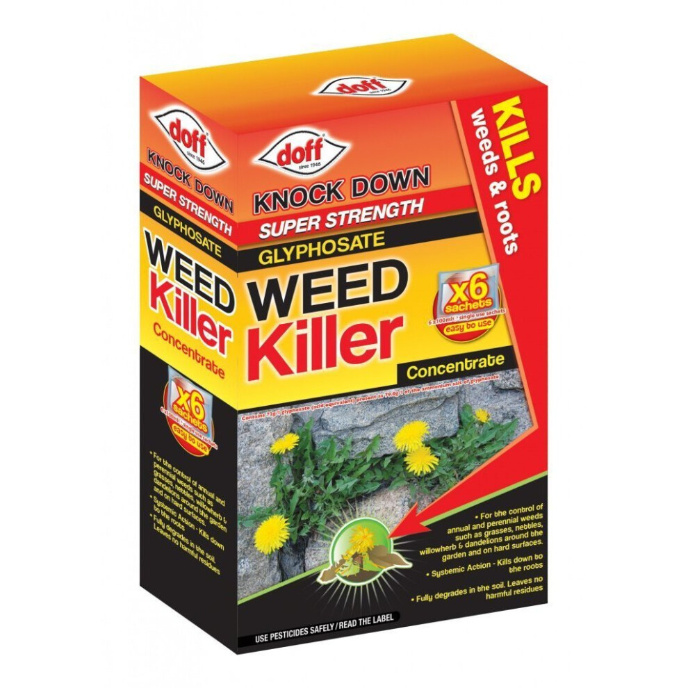 Doff Knock Down Super Strength Weed Killer - Box contains 6 sachets of 100ml Sachets