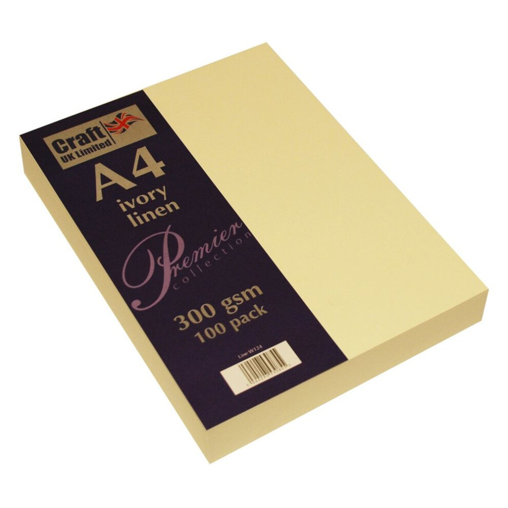 Craft UK W124 A4 300gsm Linen Card - Ivory (Pack of 100 sheets)