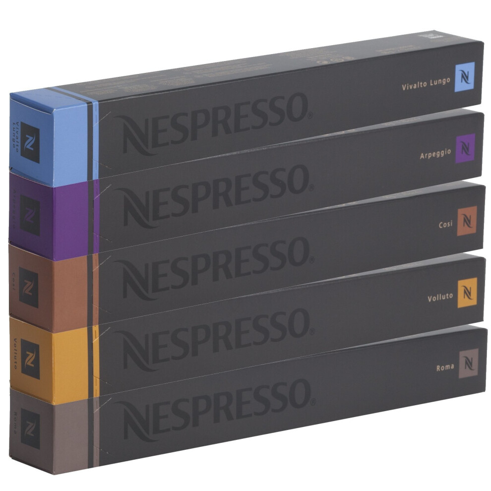 50 NESPRESSO COFFEE CAPSULES (10 x VOLLUTO, 10 x ROMA, 10 x COSI, 10 x VIVALTO LUNGO, 10 x ARPEGGIO)