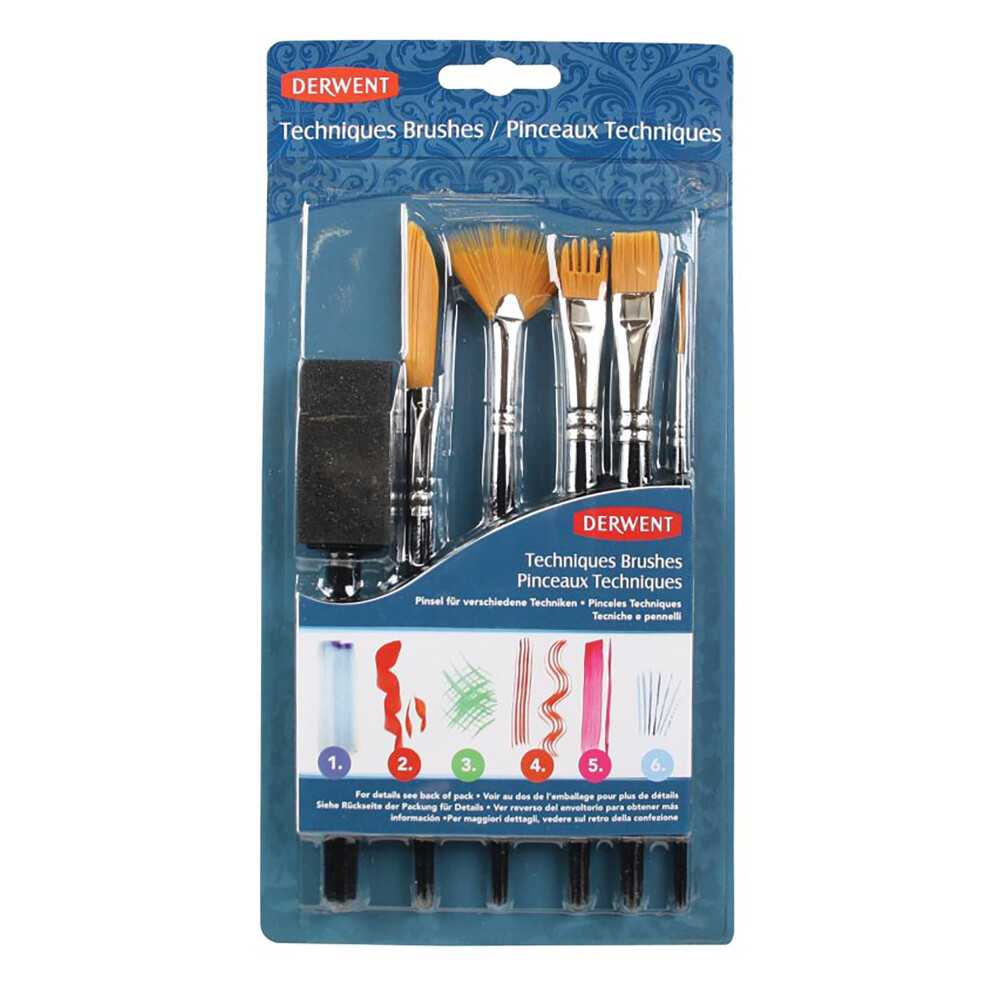 Derwent 2302003 Technique Brush Set, Assorted Brush Designs,Multicolour,Set of 6