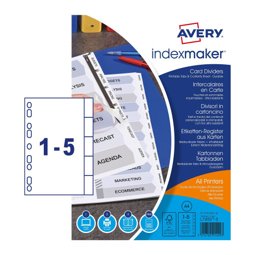 Buy AVERY 2000501 Set Of Dividers With 6 Ready Index Tabs/Custoisable Contents Sheet/Punched