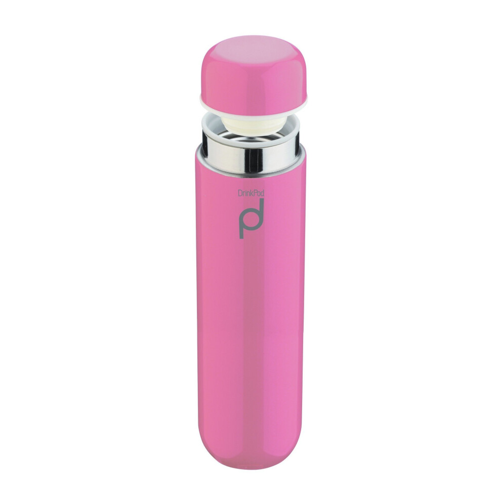 Grunwerg Pioneer Vacuum Insulated Leak Proof Drinkpod Capsule Flask 6 Hours Hot 24 Hours Cold, Pink, 300 ml