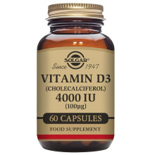 Vitamine D3 (Cholecalciferol) 4000 IU 100 mcg 60 Capsules Végétales Solgar