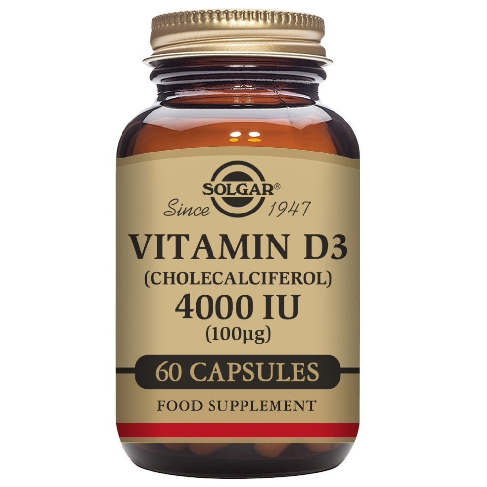 Solgar Vitamin D3 (Cholecalciferol) 4000 IU (100 µg) Vegetable Capsules - Pack of 60