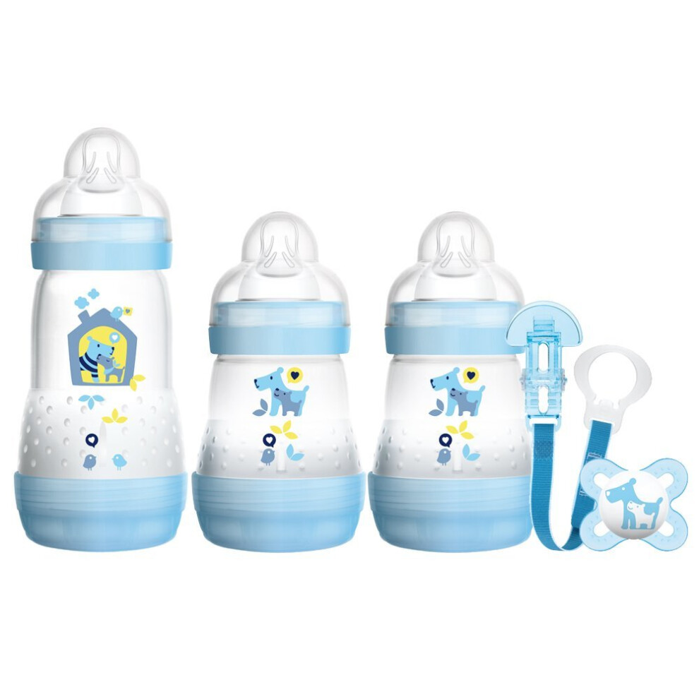 MAM Welcome to the World Set includes Bottles, Soother and Clip (Blue)