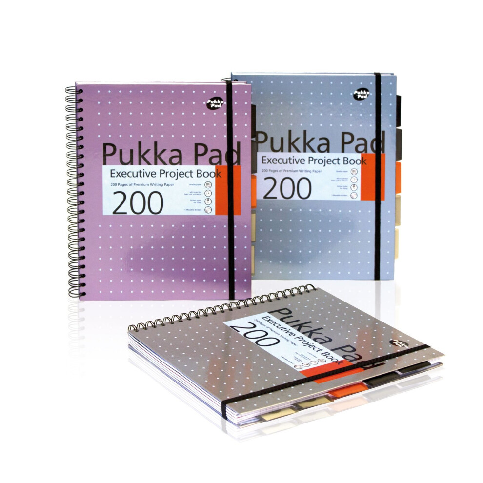 Pukka Pad, 6970-MET Metallic Executive Project Book A4, Silver / Pink / Blue  Pack of 3