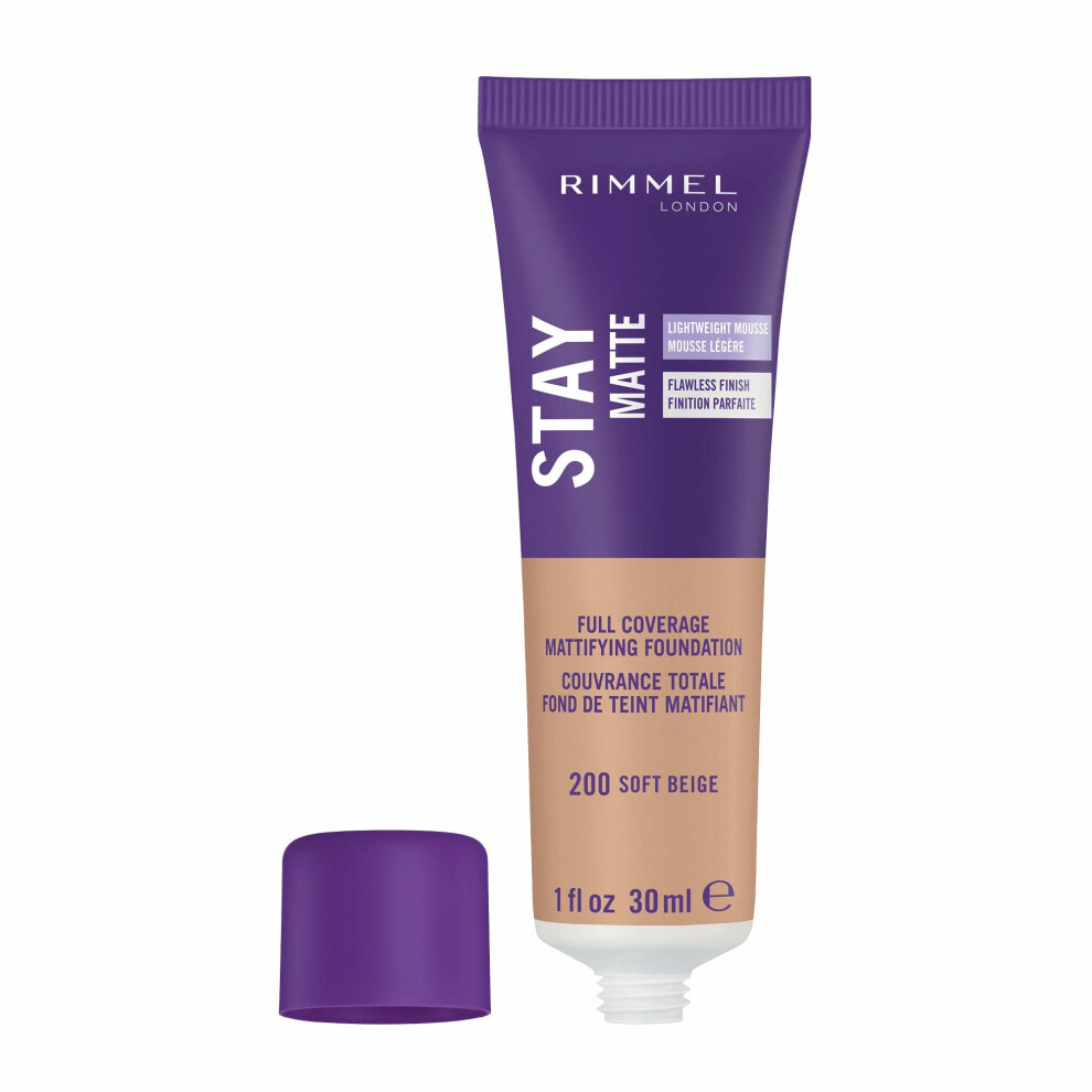 Rimmel London Stay Matte Foundation, 200 Soft Beige, 30 ml