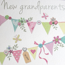 New Grandparents Card (PLK3071) Pretty Bunting - Embossed In Silver