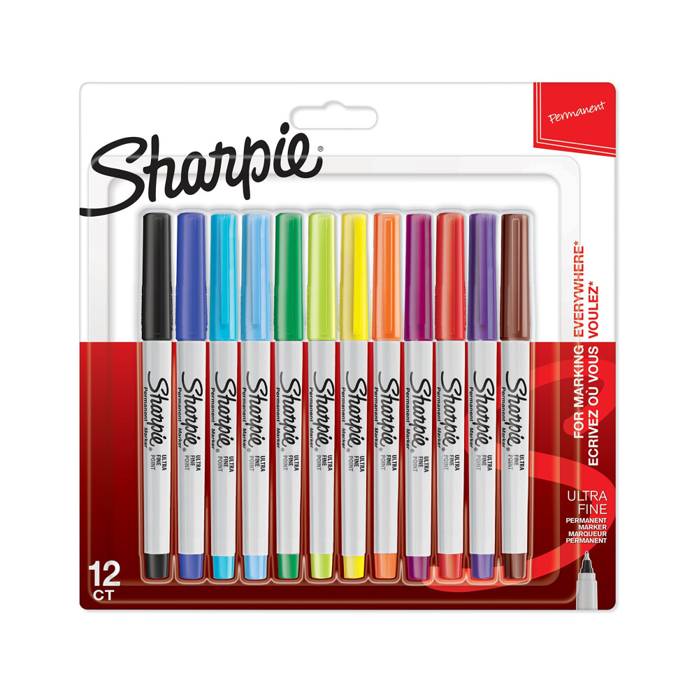 Sharpie Ultra Fine Point Permanent Markers - Pack of 12, Assorted Colour