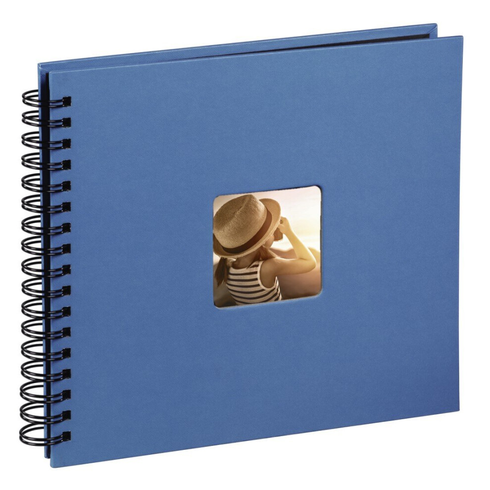 Hama Fine Art photo album, 50 black pages (25 sheets), spiral album 28 x 24 cm, with cut-out window in which can be inserted, azure blue