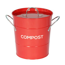 Red Metal Compost Caddy - Recycling Food Waste Bin