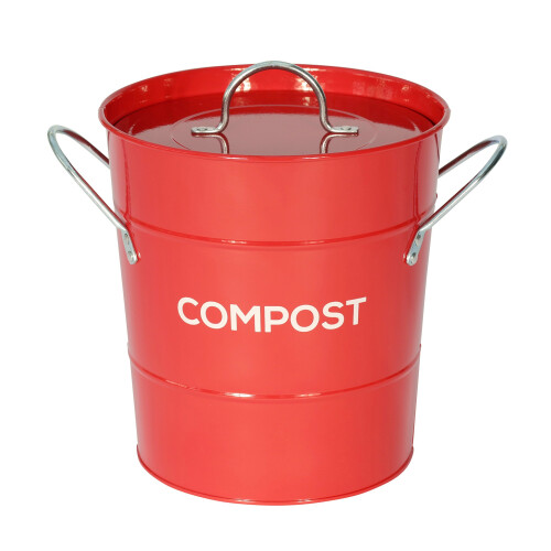Red Metal Compost Caddy - Recycling Food Waste Bin