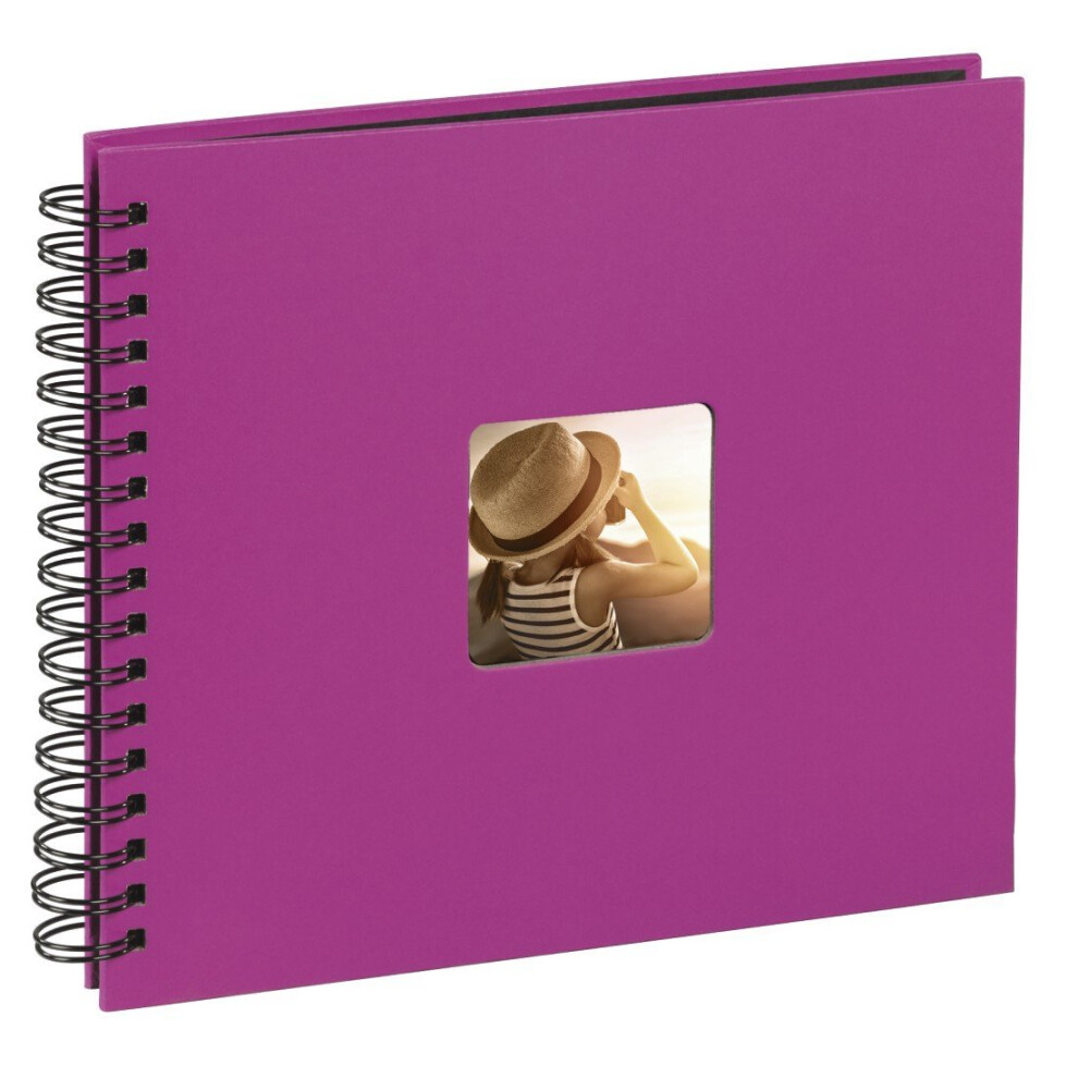 Hama Fine Art photo album, 50 black pages (25 sheets), spiral album 28 x 24 cm, with cut-out window, pink