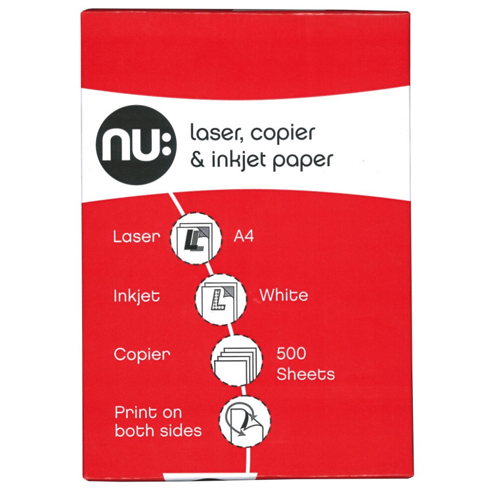 NU007342 - Nu A4 Copier Paper Ream (500 Sheets) Bright White, Smooth, 94+ Opacity, Copier/Printer Ready, Eco-Friendly