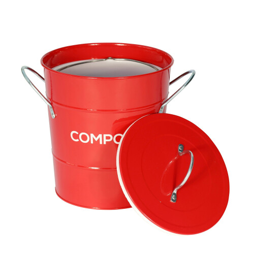 Red Metal Compost Caddy - Recycling Food Waste Bin 2
