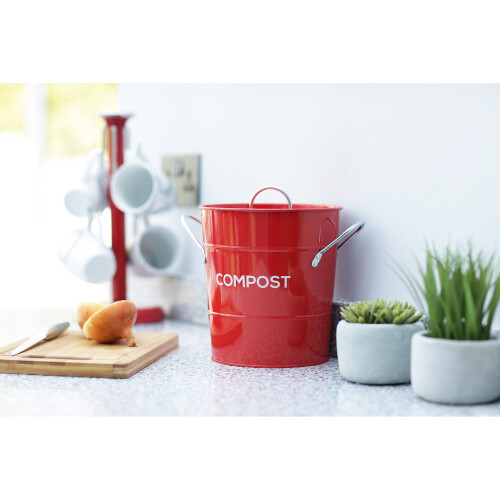Red Metal Compost Caddy - Recycling Food Waste Bin 1