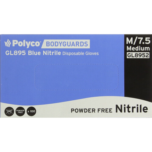 Bodyguards GL895 Powder Free Blue Nitrile Disposable Gloves - Box of 100 (Medium)
