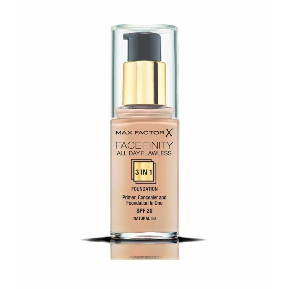 Max Factor Facefinity 3-in-1 All Day Flawless Foundation, SPF 20, Natural 50, 30 ml