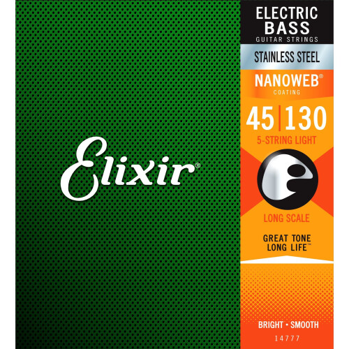 Elixir 14777 .045 - .130 Bass 5 String Long Scale Stainless Steel Nanoweb Guitar Strings