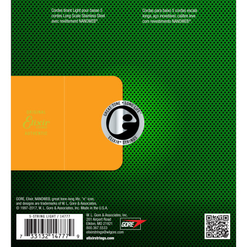 Elixir 14777 .045 - .130 Bass 5 String Long Scale Stainless Steel Nanoweb Guitar Strings 1