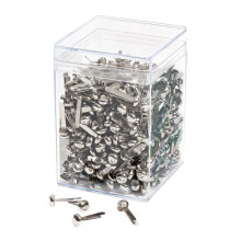 Wedo 210-3 112350054 Split Pins with Round Heads in Transparent Box of 500 Glossy Silver