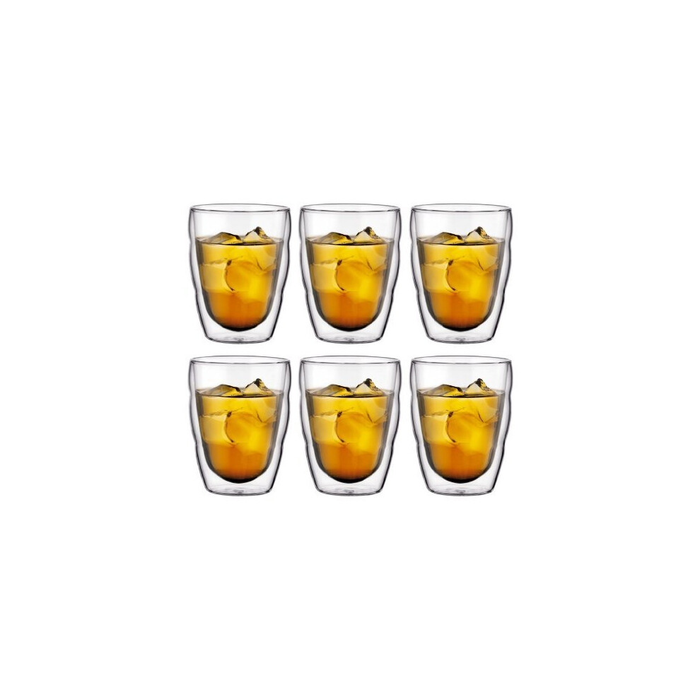 Bodum PILATUS  Glass Set (Double-Walled, Isolated, Dishwasher Safe, 0.25 L/8 oz) - Pack of 6, Transparent