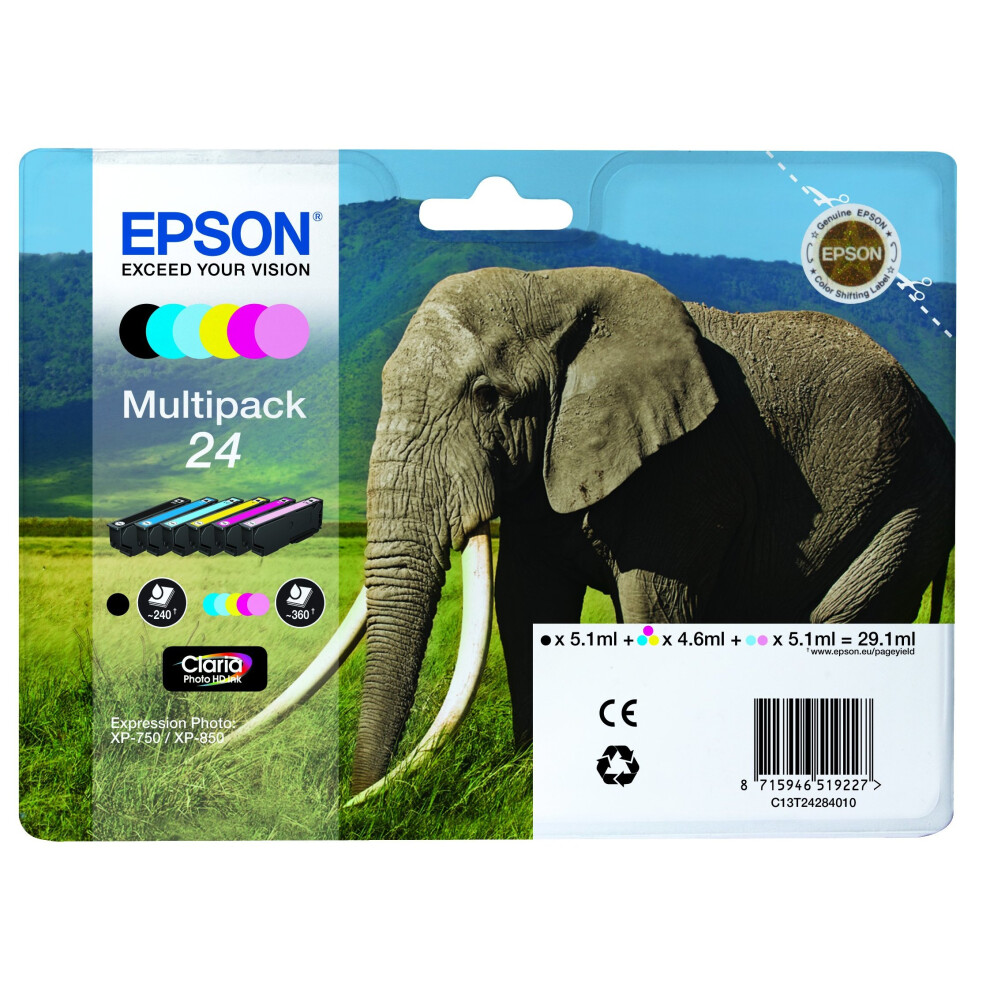 Epson 24 Series Elephant Claria Photo HD Multipack Ink Cartridge