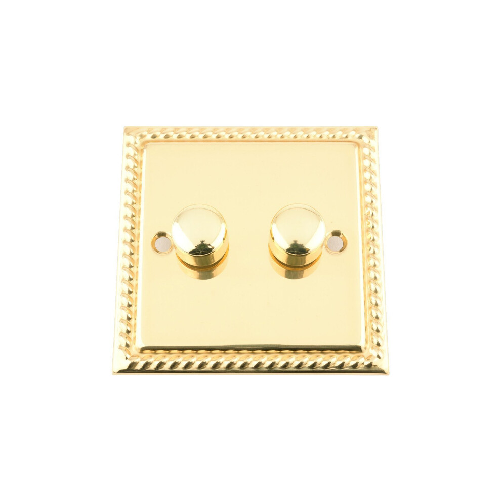 Light Dimmer Switch 2 Gang - Push On/Off 400W - Polished Brass - Georgian - 2 Gang 2 Way 10 Amp 639713749106