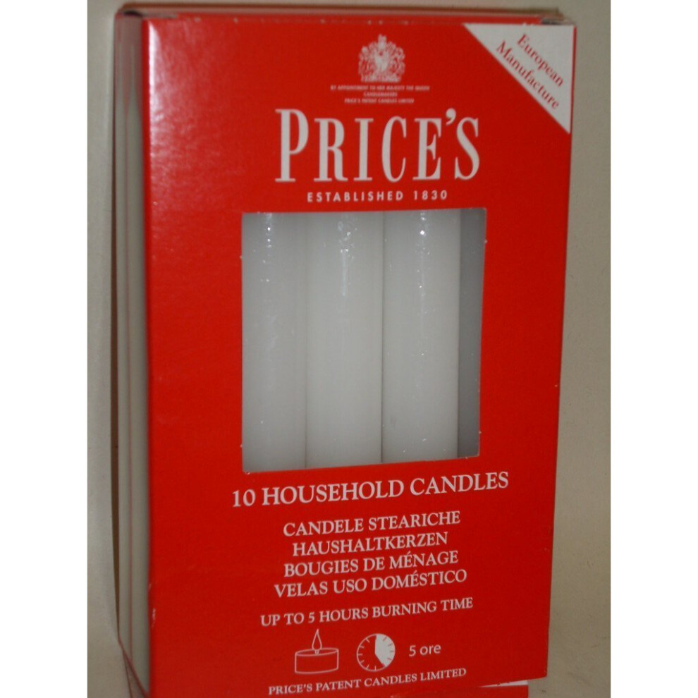 Prices Patent Candles, 10pk Unscented White Household Candles, 5h Burn Time, 16.3x9.8x4.2 cm, Royal Crest Holders | HC106028