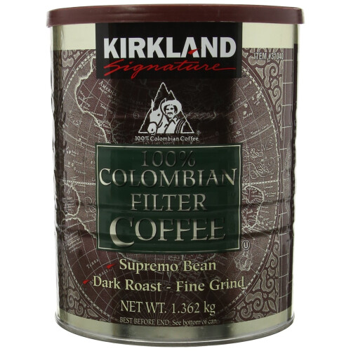 Kirkland Signature 100 Colombian Filter Coffee Supremo Bean Dark