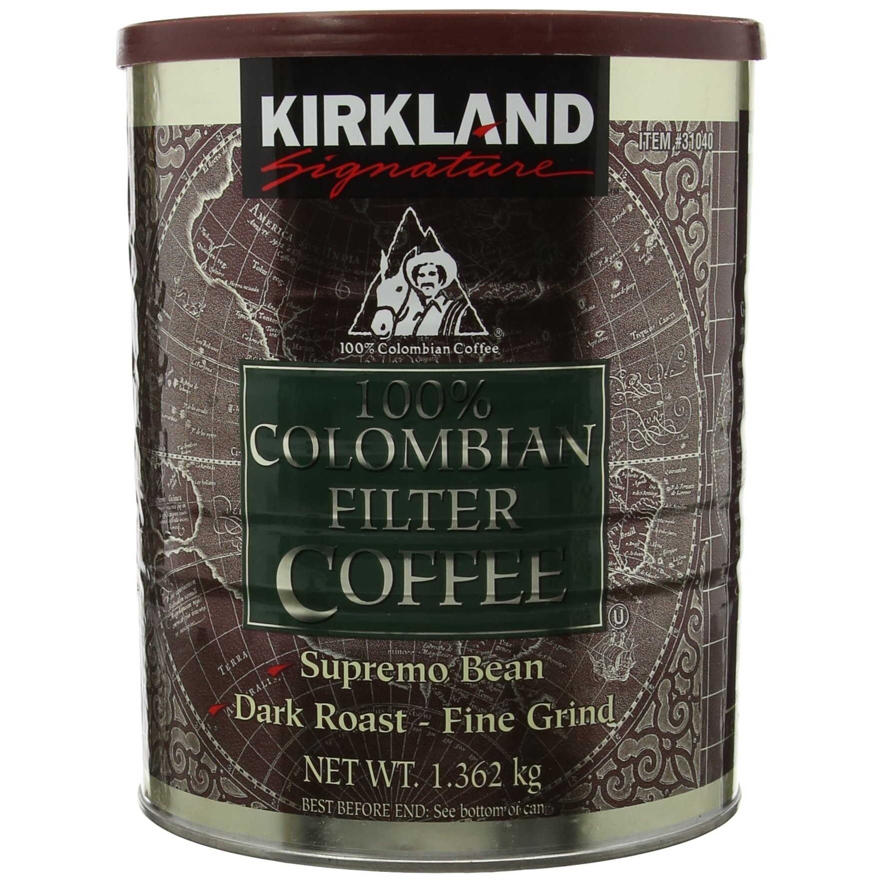 Kirkland Signature 100 Colombian Filter Coffee Supremo Bean Dark