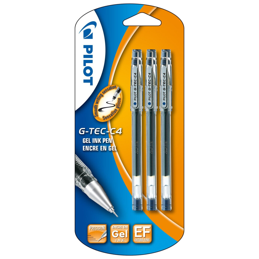 Pilot G - Tec C4 Gel Microtip Rollerball 0.4 Mm (Pack Of 3) - Blue