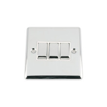 A5 Light Switch 3 Gang Polished Chrome Classic - White Insert Metal Rocker Switches - 10A 3 Gang 2 Way