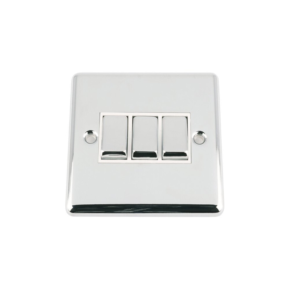 Photos - Other Electrical Equipment A5 Light Switch 3 Gang Polished Chrome Classic - White Insert Metal Rocker Switches - 10A 3 Gang 2 Way SWI3GCCWC