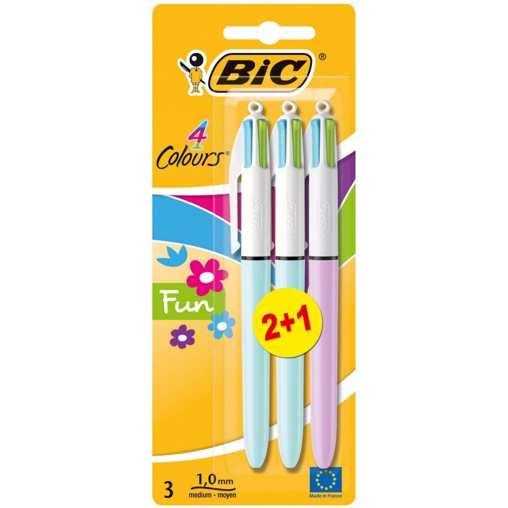 BIC 4 Colours Fun Ballpoint Pens Medium Point (1.0 mm) â Assorted Fashion Body Colours, Pack Of 2+1