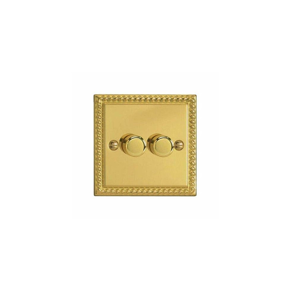 Varilight Classic V-Pro Georgian Brass 2 Gang Led Trailing Edge Dimmer Switch 1 Or 2 Way 5021575541021