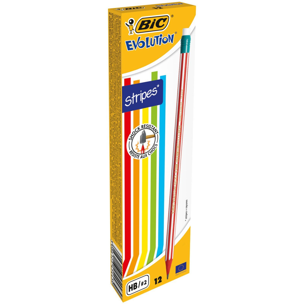 BIC Evolution 646Â HB Pencil with Eraser (Pack of 12Â In Assorted Colours