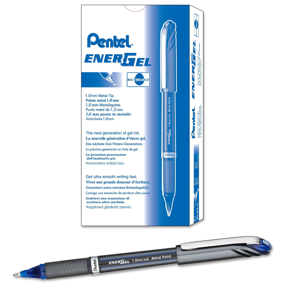 Pentel EnerGel Plus 1.0mm Rollerball - Blue Ink, (Pack of 12 Pens)