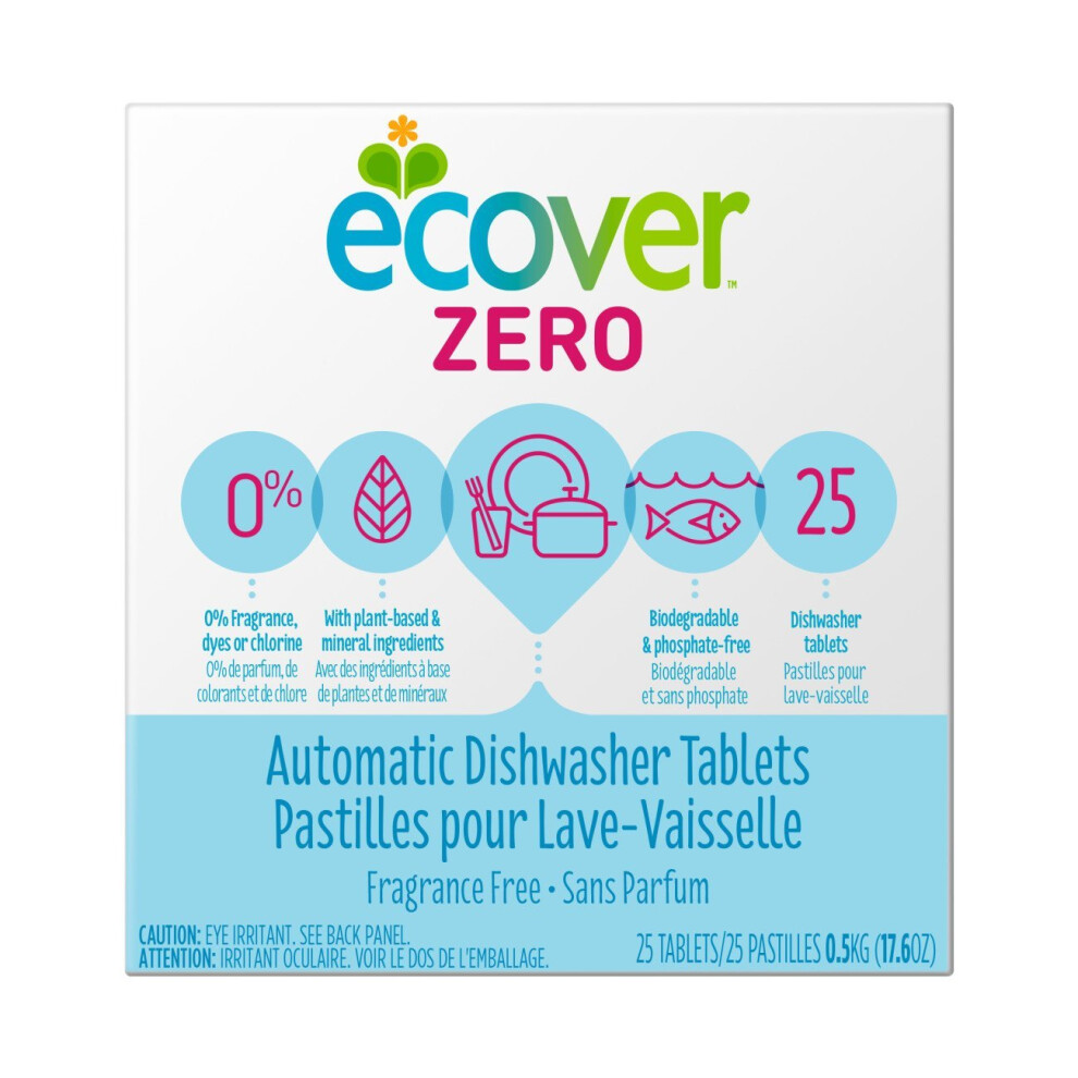 Ecover Naturally Derived Automatic Dishwasher Tablets, Zero Fragrance-Free, 25 Count, 17.6 Ounce