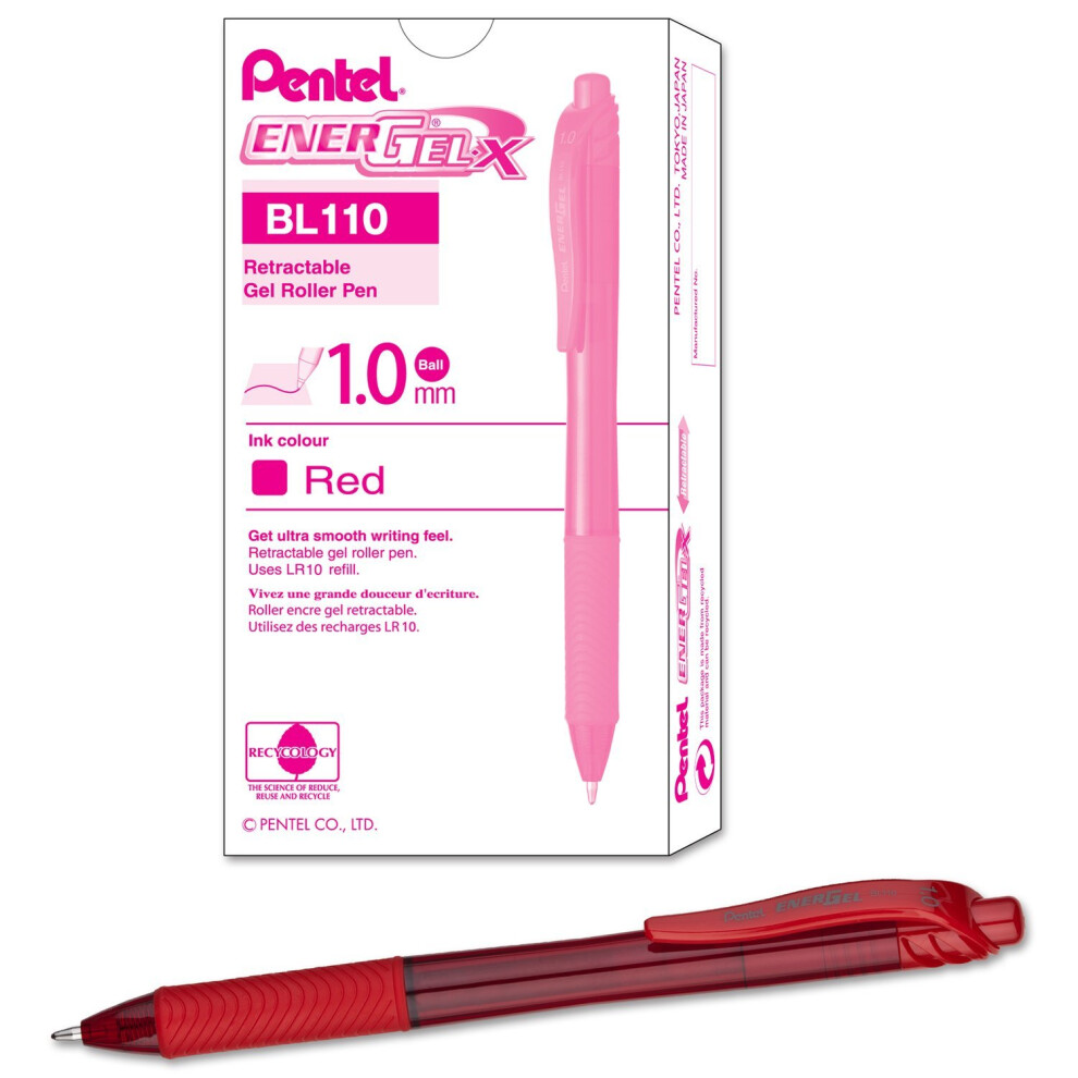 Pentel BL110-BX 1.0 mm Energel Retractable Gel Rollerball Pen - Red (Pack of 12)