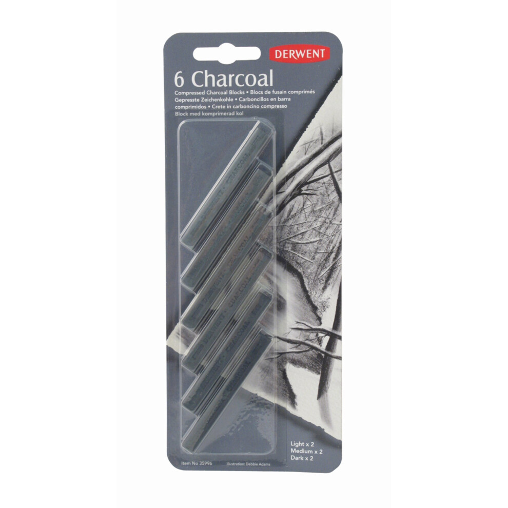 Derwent Charcoal Drawing Blocks, Set of 6 Compressed Charcoal Sticks, Professional Quality, 35996 - Black