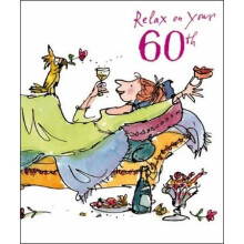 Birthday Card (WDM9026) 60th Birthday - Quentin Blake - Lady having treats