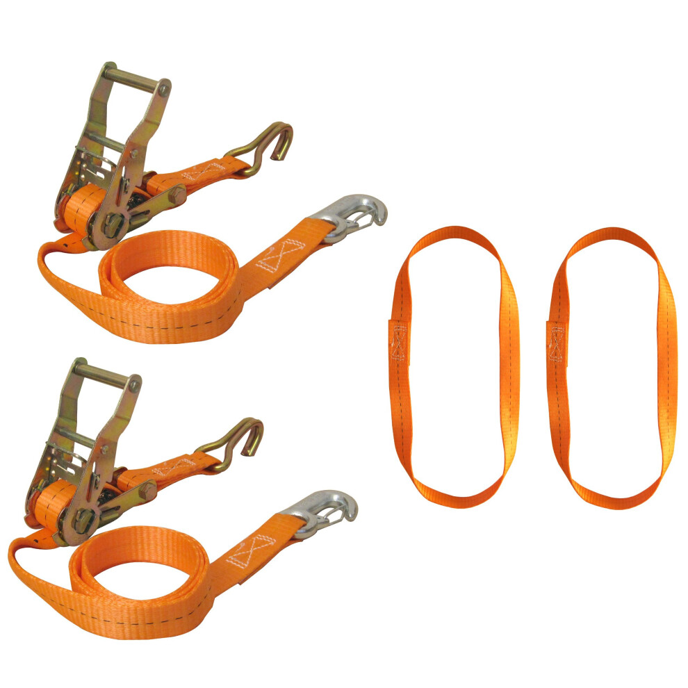 Braun 750-6-FRONT Motorcycle Front Wheel Lashing Strap Set of 6 with Claw Hooks and Carabiner Hooks with Endless Loops Orange