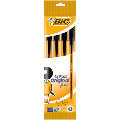 BIC BIC Cristal Fine Balpen Pack van 4 zwart
