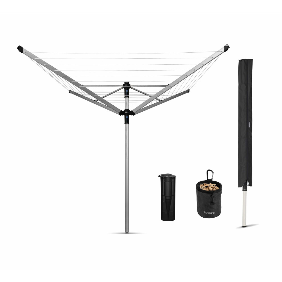 Brabantia Lift-O-Matic Rotary Clothes Airer with Concrete Anchor Tube, Protective Cover and Peg Bag - 50 m Concrete Tube