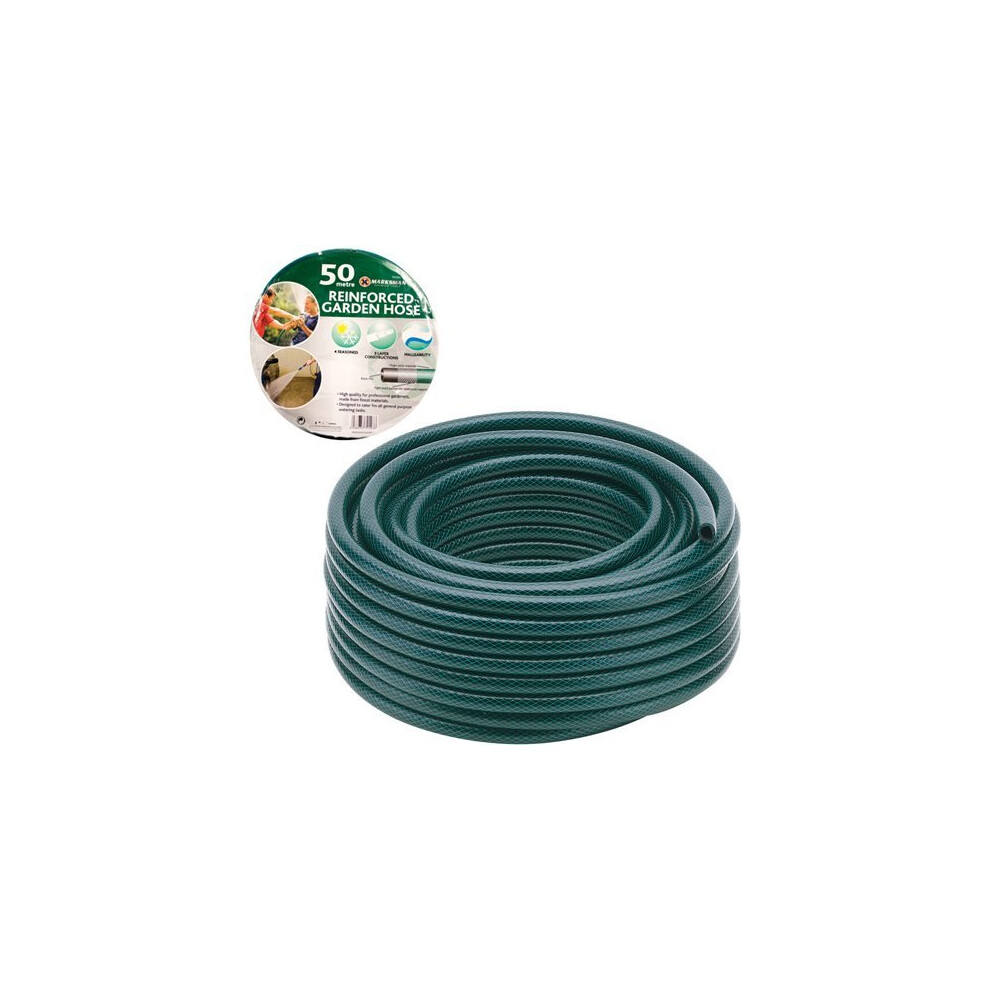 50M GARDEN HOSE PIPE REEL REINFORCED TOUGH 50 METRE OUTDOOR HOSEPIPE GREEN NEW