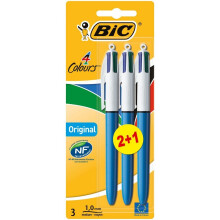 BIC 4 Colors Original Mehrfarbiger All-in-One-Stift  Medium 1,0 mm Grn Blau Rot Schwarz  3 pro Packung