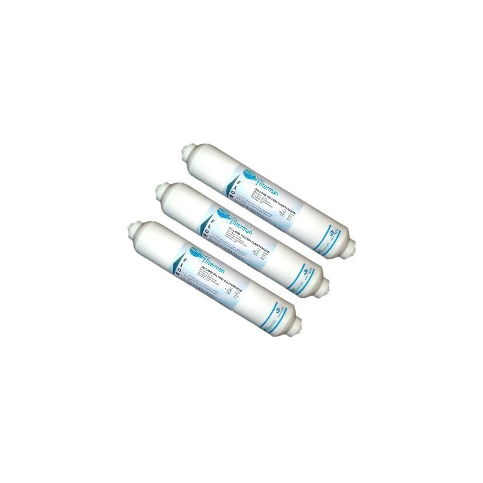 3 Pack In-Line Water Filter Cartridges - 1/4in Push-Fit, Coconut Carbon (NSF/ANSI 61) - Reduces Chlorine & Odors, 1500 Gal/6 Months - WFM3pkWF