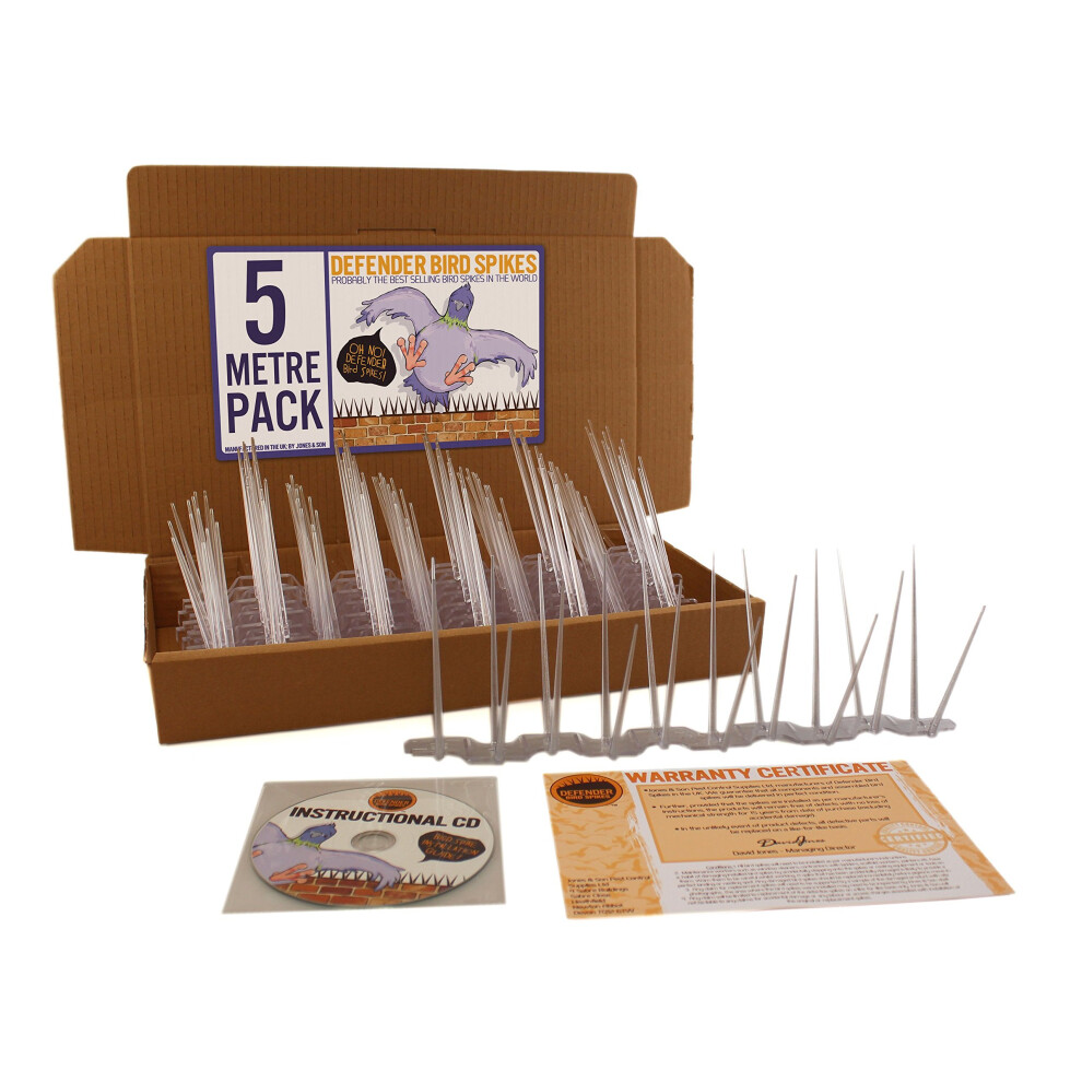 Defender Wide Plastic Bird and Pigeon Spikes 5 Metre Pack - 15 x 334mm strips. A humane Bird and Pigeon Control Deterrent. Get rid of pigeons and...